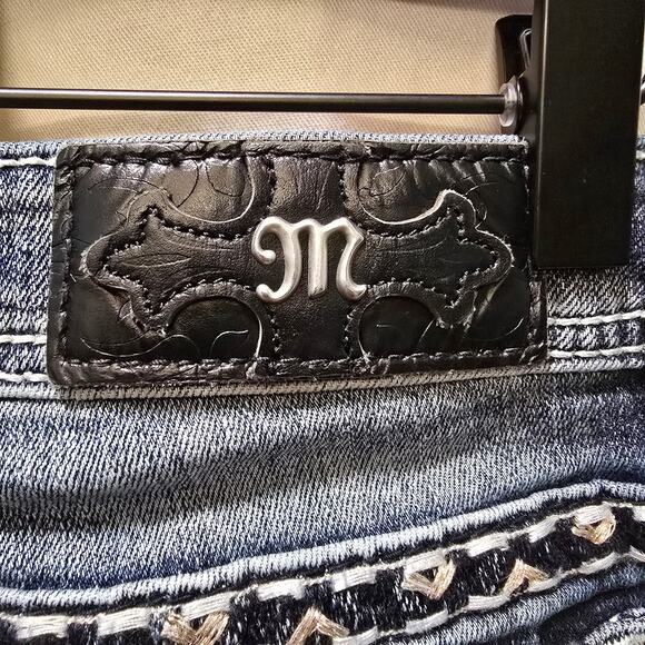 Miss Me Skinny Jeans bling rhinestone decorative stitching flap pockets size 26 - Picture 9 of 11